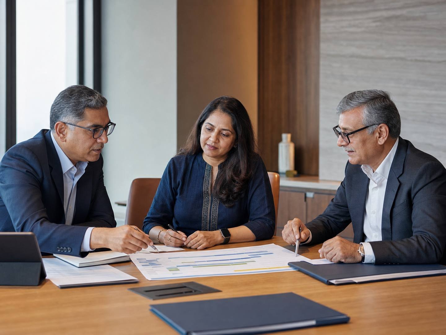 Indian corporate professionals coordinating a structured business roadmap.
